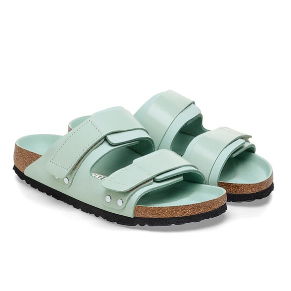 Birkenstock Uji Nubuck shine Leather straps slide sandals in surf green various - Picture 3 of 16